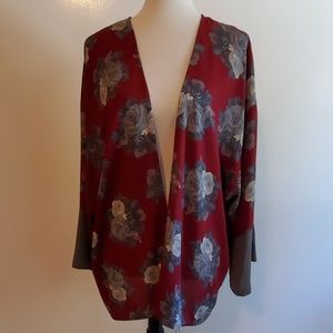 Audrey 3+1 Burgundy Floral Open Kimono